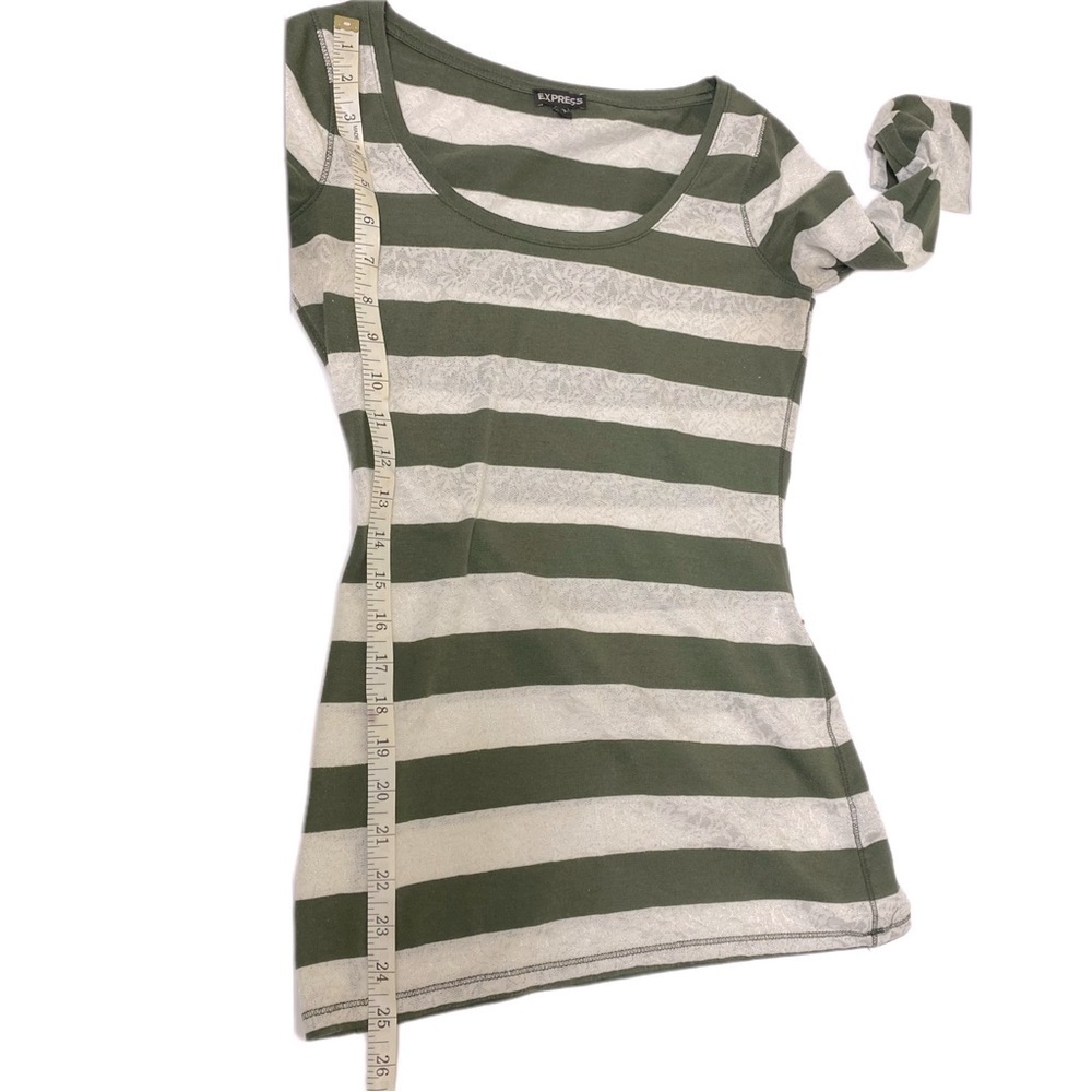 EXPRESS Long Sleeve Shirt- Green and White - Cotton Polyester - Picture 3 of 9